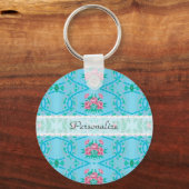 roze en blauw behangpapier met naam sleutelhanger (Voorkant)
