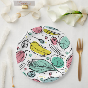 Roze en blauw blad l Birthday Papieren Bordje