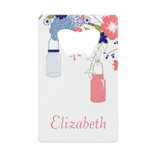  roze en blauw bloem met moeraspotten creditkaart flessenopener