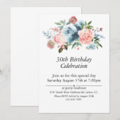 Roze en Blauw Bloemen,  30ste. Birthday Kaart (Voorkant / Achterkant)