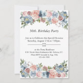 Roze en Blauw Bloemen, ,50ste. Birthday Kaart (Voorkant)