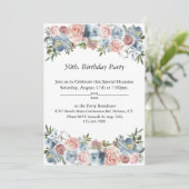 Roze en Blauw Bloemen, ,50ste. Birthday Kaart (Staand voorkant)