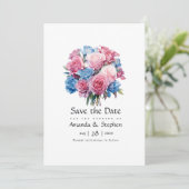 Roze en Blauw Bloemen Bruiloft Bloemen Save The Date (Staand voorkant)