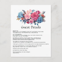 Roze en Blauw Bloemen Bruiloft Gast Details