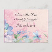Roze en Blauw Bloemen Bruiloft Save The Date Aankondigingskaart (Voorkant)