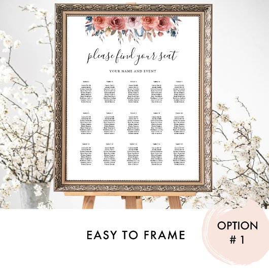 Roze en Blauw Bloemen Elegant Zitkaarten Teken Poster