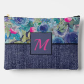 Roze en blauw bloemen en denim monogram etui (Voorkant)