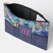 Roze en blauw bloemen en denim monogram etui (Open)