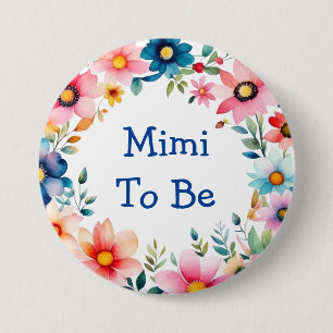 Roze en Blauw Bloemen Mimi om Baby shower te zijn Ronde Button 7,6 Cm