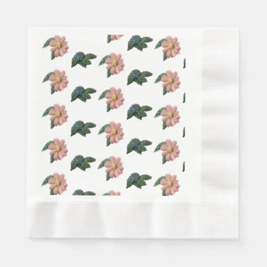 Roze en Blauw Bloemen Papier Servet (Voorkant)