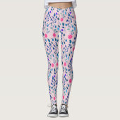 Roze en Blauw Bloemen Pickleball Speler Patroon Leggings (Voorkant)