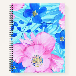 Roze en Blauw Bloemen Spiral Notitieboek
