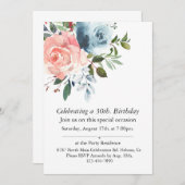 Roze en Blauw Bloemen  Verjaardag Kaart (Voorkant / Achterkant)