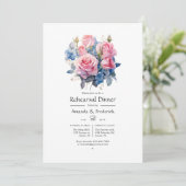 Roze en Blauw Bloemenbruiloft repetitie diner Kaart (Staand voorkant)