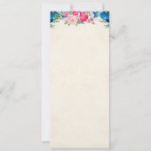 Roze en Blauw Bloemengrens Bruiloft Menu Kaart (Achterkant)