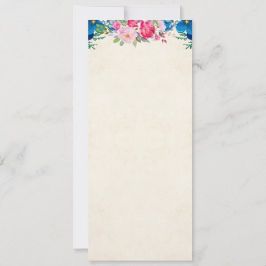 Roze en Blauw Bloemengrens Bruiloft Menu Kaart (Achterkant)