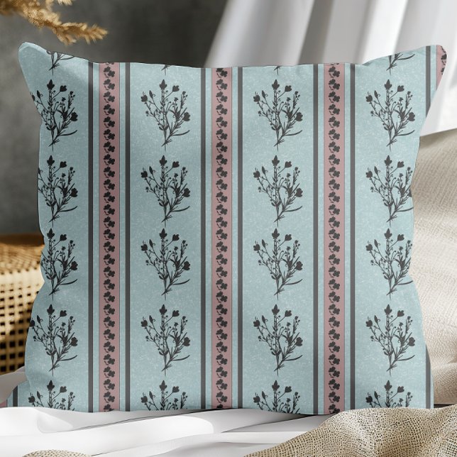 Roze en blauw  bloemenstreeppatroon kussen (Creator heeft geüpload)