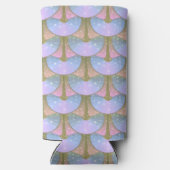 Roze en blauw bloempatroon seltzer blikjeskoeler (Achterkant)