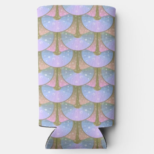 Roze en blauw bloempatroon seltzer blikjeskoeler (Achterkant)