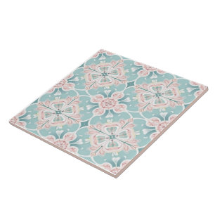 Roze en Blauw Bloempatroon Tegel Tegeltje