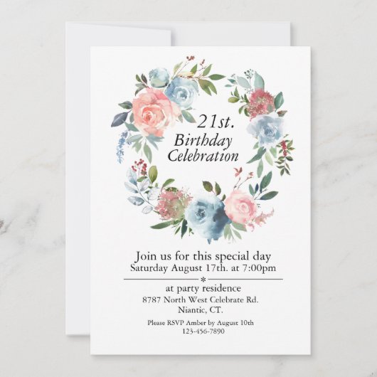 Roze en Blauw Boho,  21ste Verjaardag Kaart (Voorkant)