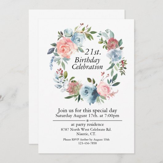 Roze en Blauw Boho, 21ste Verjaardag Kaart (Voorkant / Achterkant)