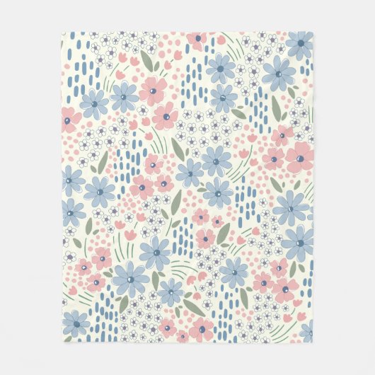 Roze en blauw botanisch fleece deken (Voorkant)