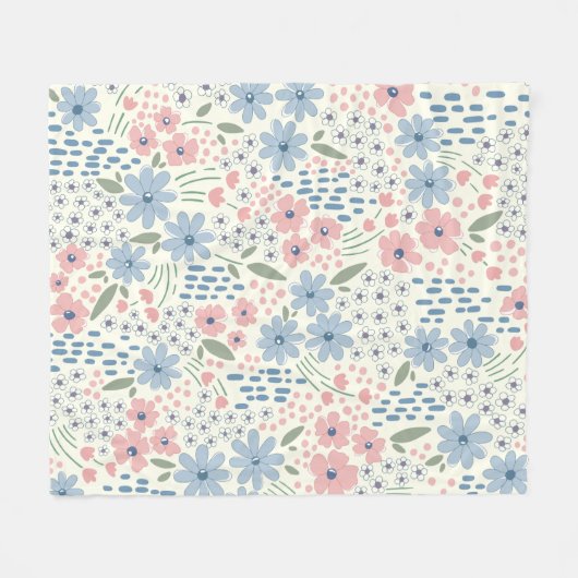 Roze en blauw botanisch fleece deken (Voorkant (Horizontaal))