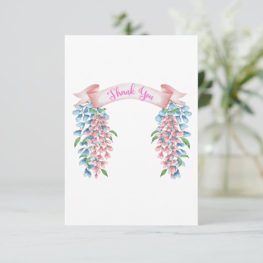 Roze en blauw dank u Wisteria Bedankkaart (Staand voorkant)