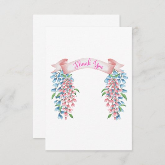 Roze en blauw dank u Wisteria Bedankkaart (Voorkant / Achterkant)