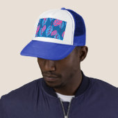 Roze en blauw design met bladeren trucker pet (In situ)