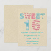 Roze en blauw design Sweet Sixteen nodigt uit Kaart (Voorkant / Achterkant)