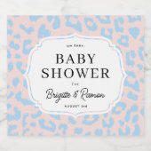 Roze en Blauw Dierenprint Baby shower Sparkling Wijnetiket (Enkel label)