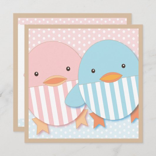 Roze en blauw Ducky Twin Boy & Girl Baby shower Kaart (Voorkant / Achterkant)