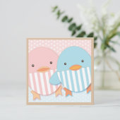 Roze en blauw Ducky Twin Boy & Girl Baby shower Kaart (Staand voorkant)