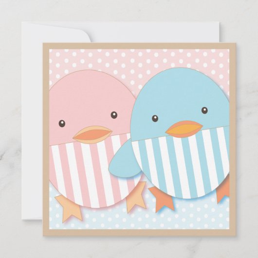 Roze en blauw Ducky Twin Boy & Girl Baby shower Kaart (Voorkant)