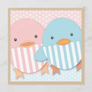 Roze en blauw Ducky Twin Boy & Girl Baby shower Kaart