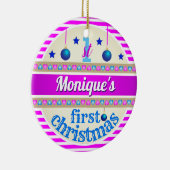 Roze en blauw / Eerste Kerstmis van uw baby Keramisch Ornament (Rechts)