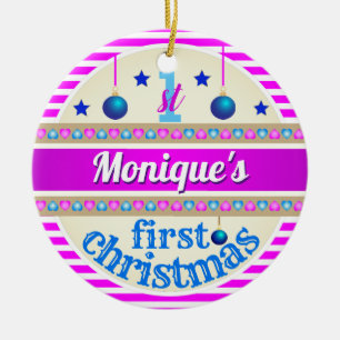 Roze en blauw / Eerste Kerstmis van uw baby Keramisch Ornament