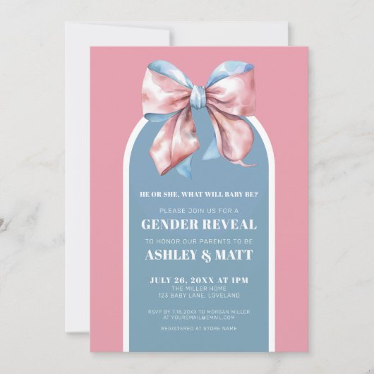 Roze en Blauw Elegant Geslacht Onthullen Kaart (Voorkant)