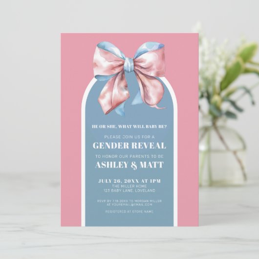 Roze en Blauw Elegant Geslacht Onthullen Kaart (Staand voorkant)