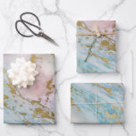 Roze en Blauw en Gouden Marmeren Kijk Inpakpapier Vel<br><div class="desc">Mooie kleuren in een marmerkleurig inpakpapier geïnterlinieerd met aderen van goud</div>