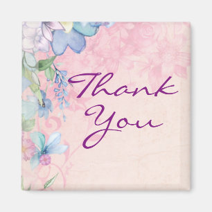  Roze en Blauw Floral Hartelijk dank Magneet