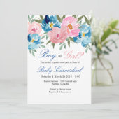 Roze en blauw florese onthullen uitnodiging (Staand voorkant)