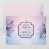 Roze en Blauw Foliage Religieuze Uitnodiging (Voorkant / Achterkant)