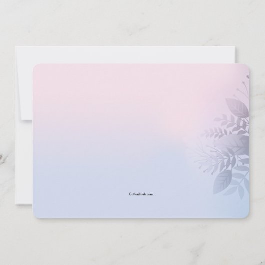 Roze en Blauw Foliage Religieuze Uitnodiging (Achterkant)