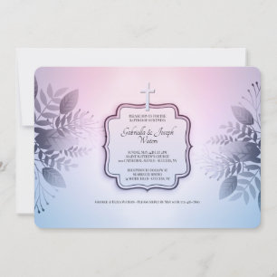 Roze en Blauw Foliage Religieuze Uitnodiging