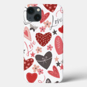 Roze en Blauw Folk Hart Liefde en Harten Case-Mate iPhone Case (Achterkant)