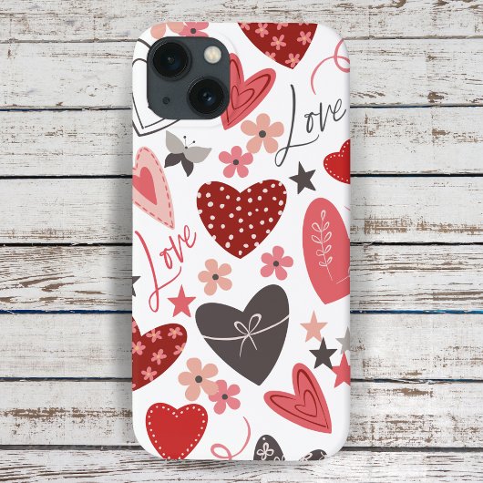 Roze en Blauw Folk Hart Liefde en Harten Case-Mate iPhone Case