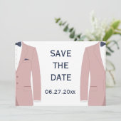 Roze en Blauw Gay Bruiloft Save The Date Kaart (Staand voorkant)